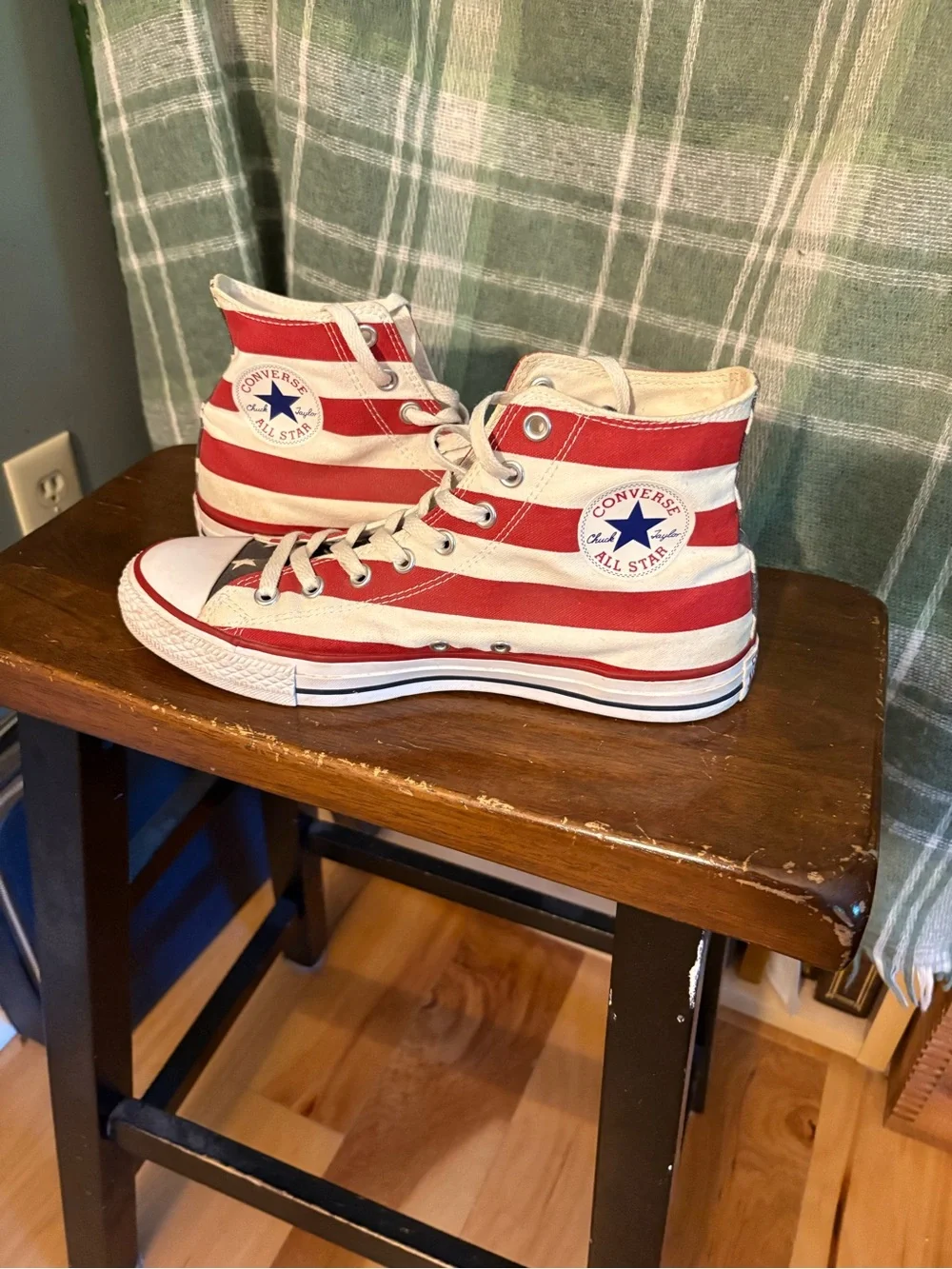 Converse Red and White Stripe High-Top Sneakers - Picture 6 of 8